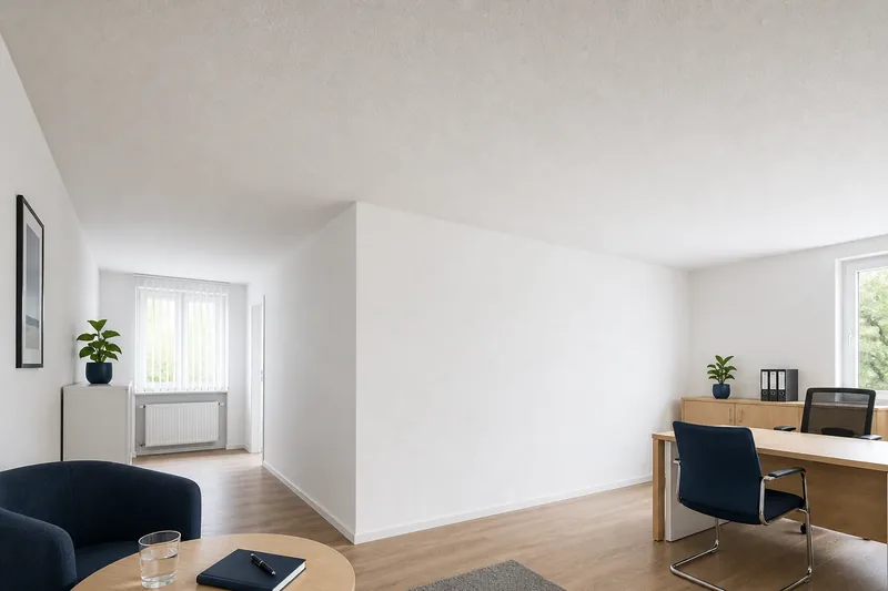 Helle abgehängte Gipskartondecke im Wohnraum