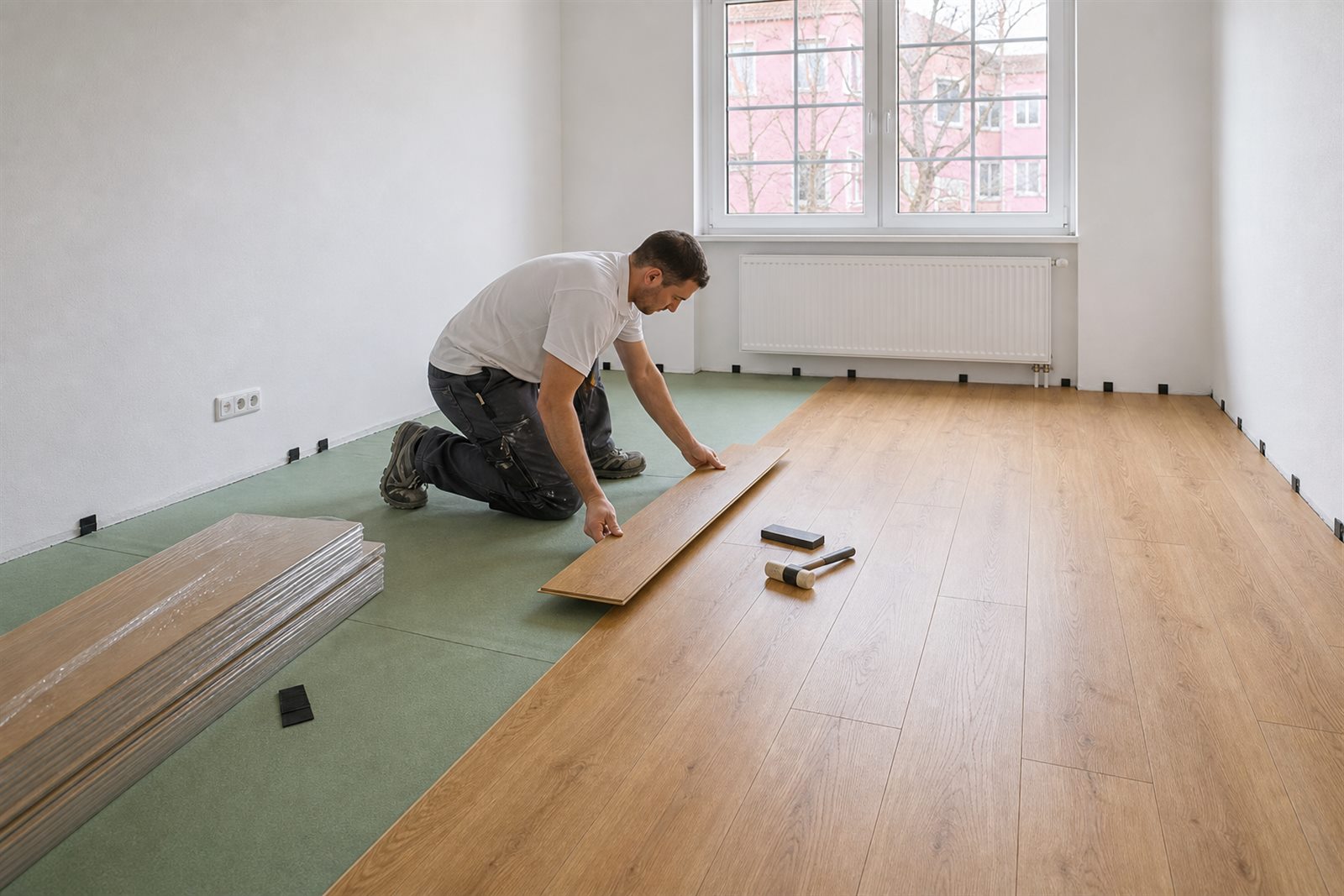 Neuer Laminatboden wird verlegt