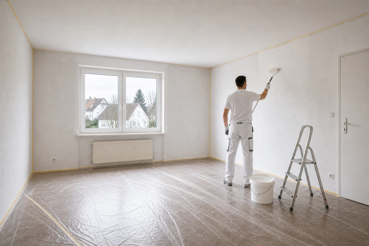 Professionelle Malerarbeiten in einer leeren Wohnung
