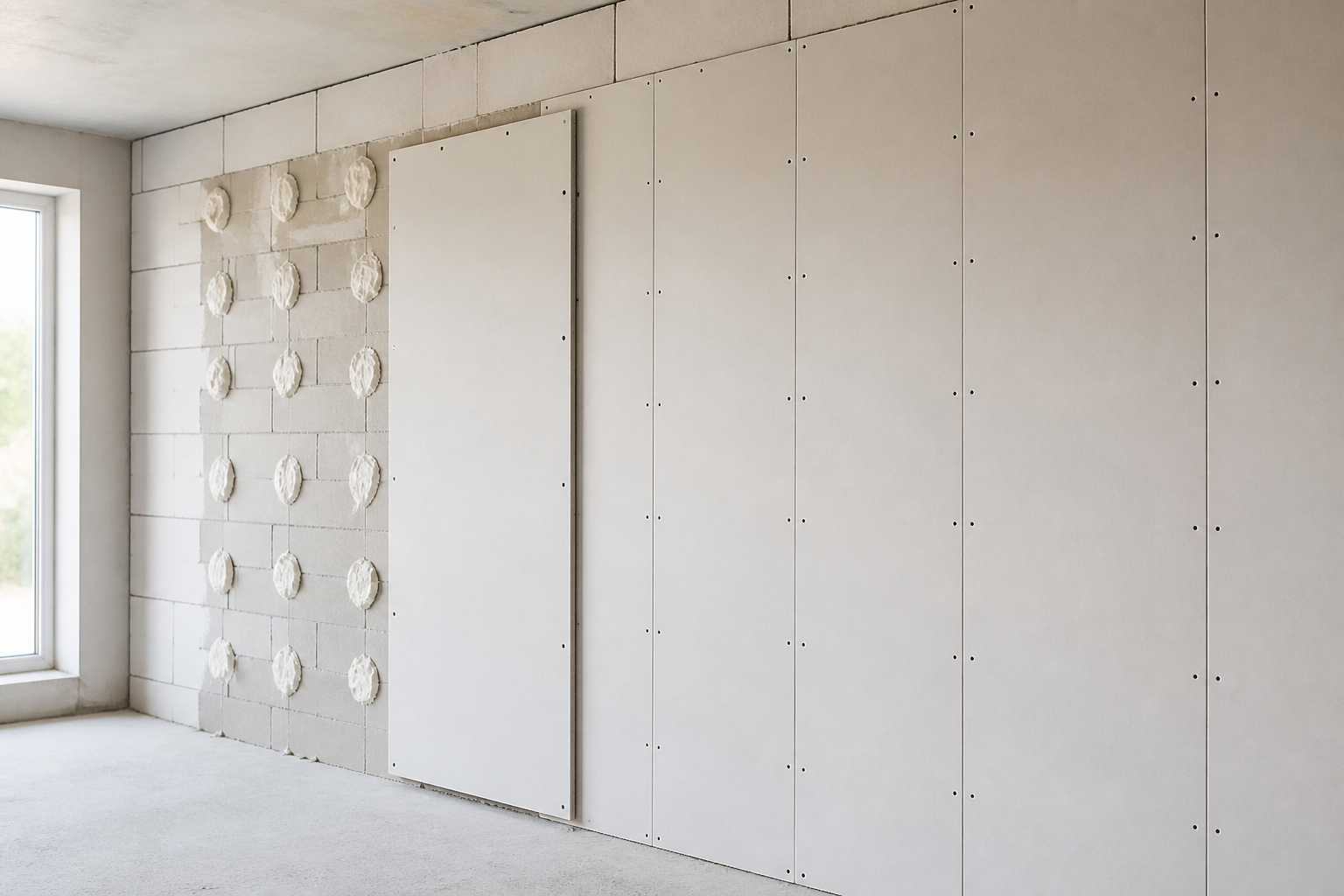 Trockenputz / Gipskarton direkt an die Wand verständlich dargestellt