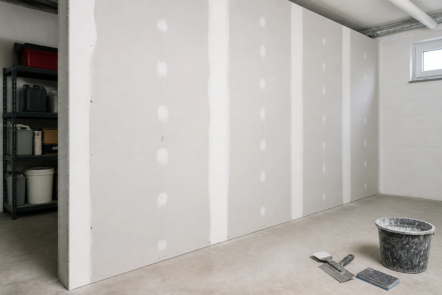 Illustratives Beispiel einer Trockenbauwand während der Q2-Spachtelung